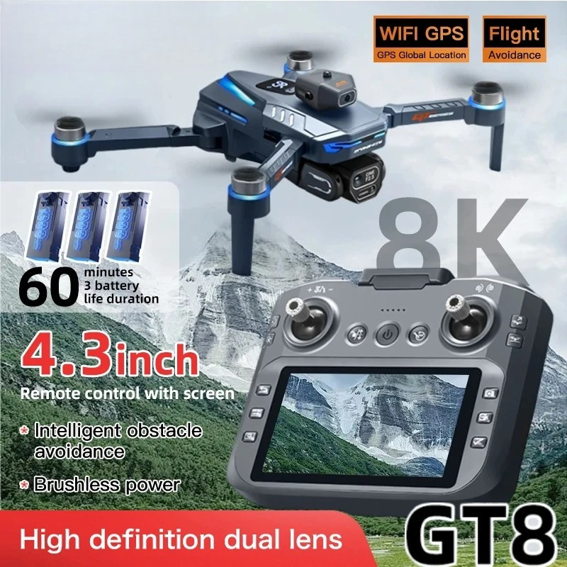Drone Multispectral - オリジナルGT8ドローン 8Kプロフェッショナルデュアルカメラ GPS FPV ブラシレスモーター オプティカルフローホバリング