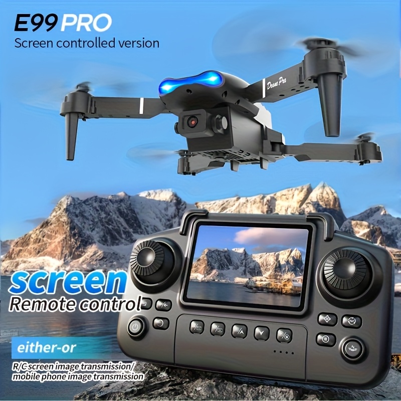 Drone Cinematic - アップグレードされた2026 E99PRO MAXドローンは、デュアル8Kカメラ、画面内リモコン、2つのバッテリー、ワンキーリターン、折りたたみ式デザイン、USB充電、Wi-Fi接続、フライトゲーム機能を搭載しています。 このドローンは初心者やマーキーナイトに適しています