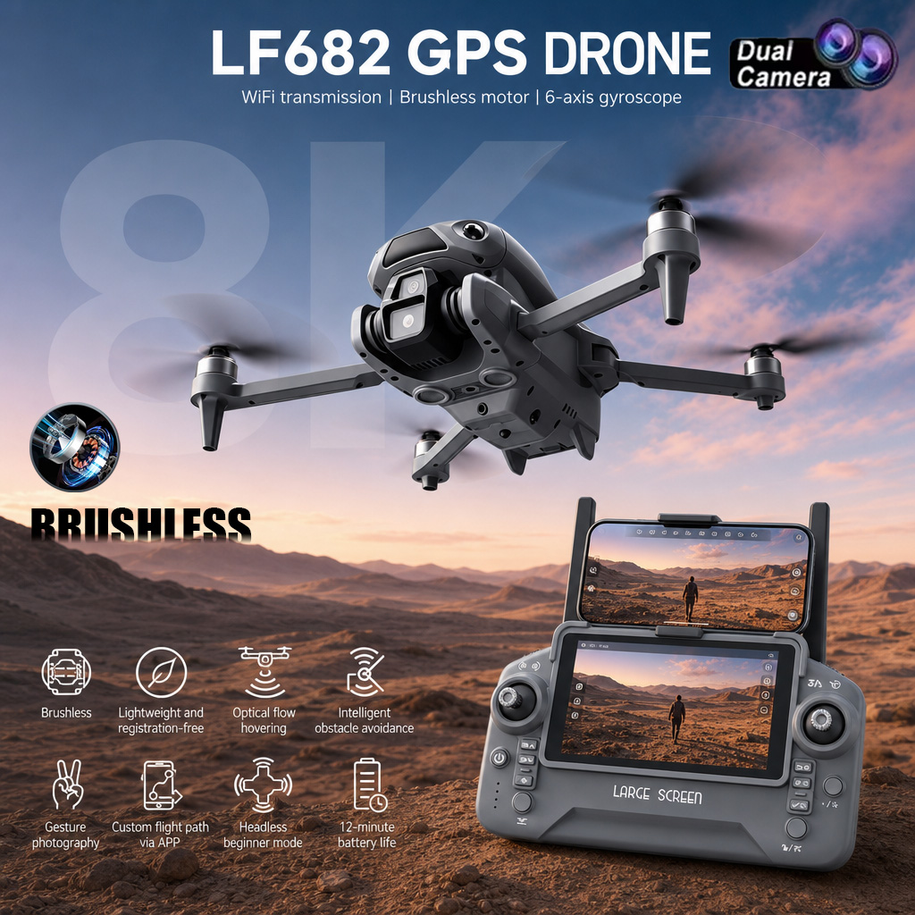Drone Multispectral - 新型LF682ドローン 8KデュアルカメラFPVプロフェッショナルHDプロフェッショナル空中GPSオプティカルフロー障害物回避ブラシレス折りたたみ式RCクアッドコプター